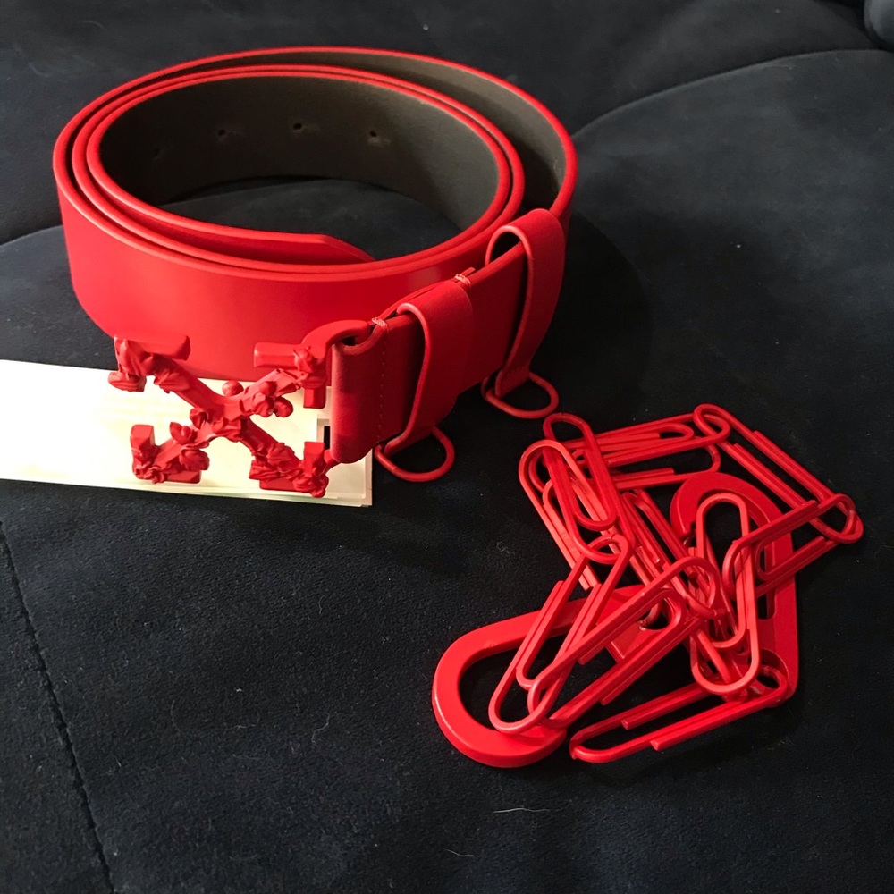 Off-White Red Leather Paper Clip Belt Size L/XL